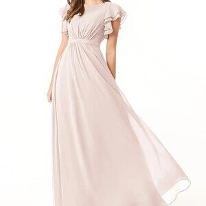 AZAZIE Daphne  NWT Ruffled Chiffon Long Dress Gown Sz A8 or M rose petal SUBLIME